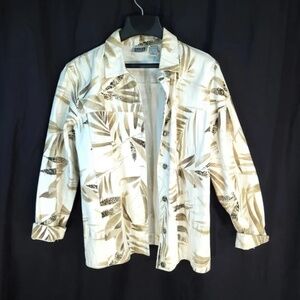 Chico's Tropical Leaf Pattern Jean Jacket